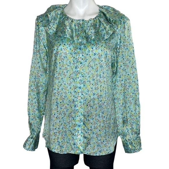 J. Crew Ruffle Top In Field Day Print Aqua Small Ditsy Floral Mint medium - Picture 2 of 8